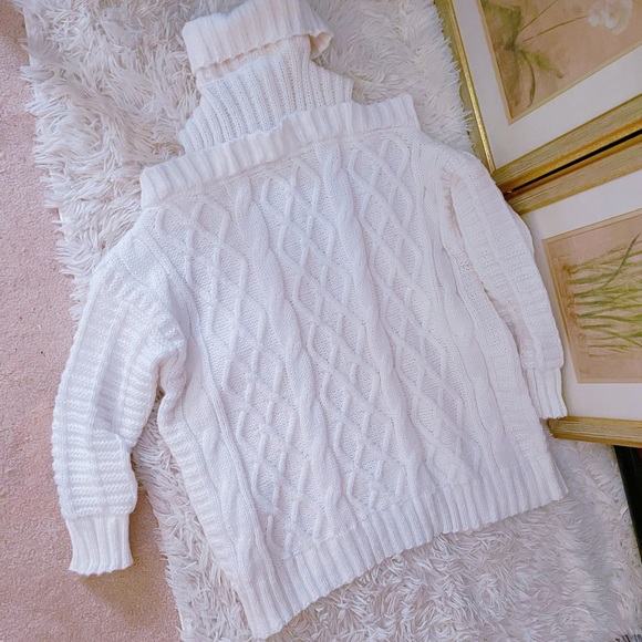 Cream cable knit cold shoulder long turtleneck oversized sweater - Picture 10 of 11